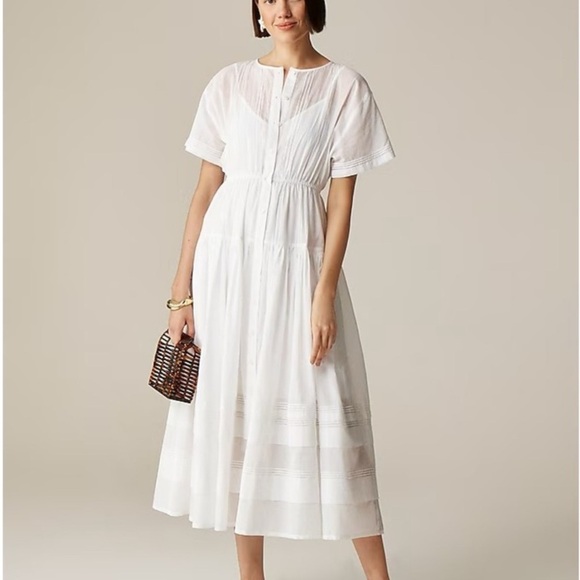J. Crew Classic Pintuck Midi Shirtdress in Cotton Voile, White size XL, NWT - Picture 1 of 2